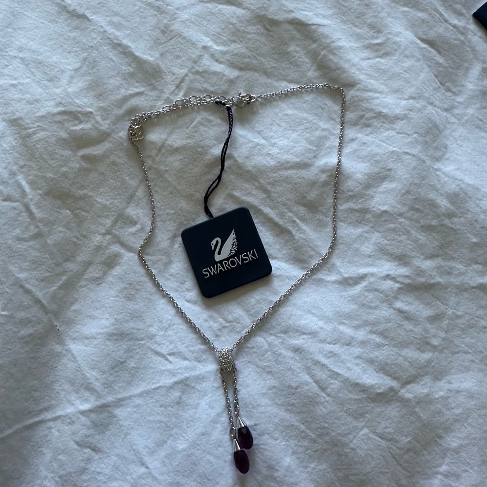 SWAROVSKI Silver Amethyst Dew Drop Lariat Pendant Necklace